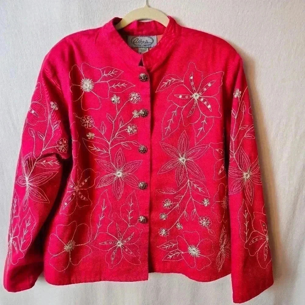 Alex Ku jacket SIZE 1xl white‎ and silver embroidery